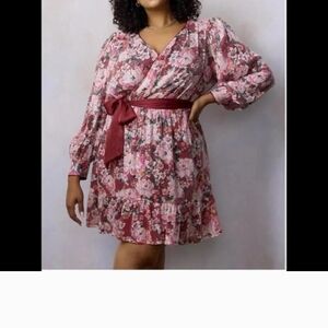 Lauren Conrad Pink Floral Long Sleeve Dress with Belt